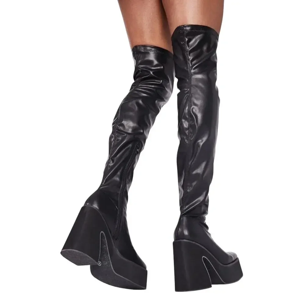 koi Damar Black Over-the-Knee Platform Boots 6/39 Vegan Leather Goth Grunge